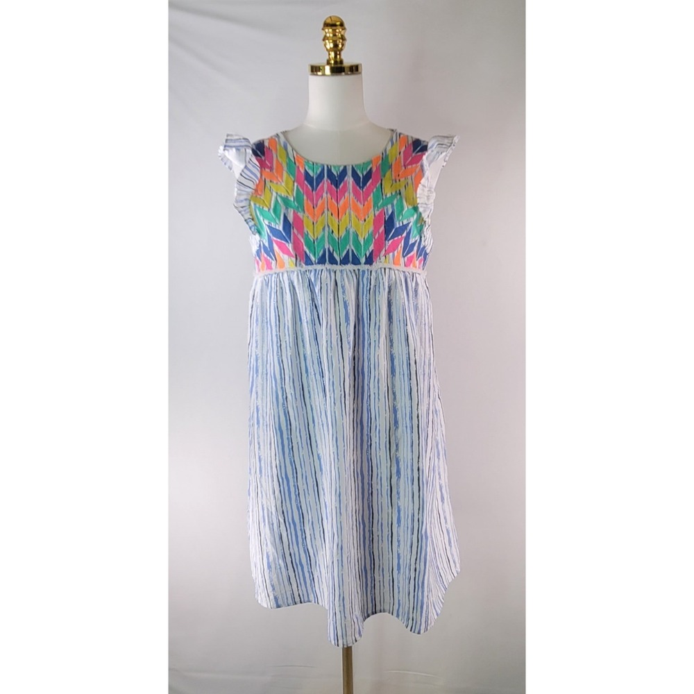 THML Embroidered‎ Flutter Sleeve Striped Dress Lined Size Small